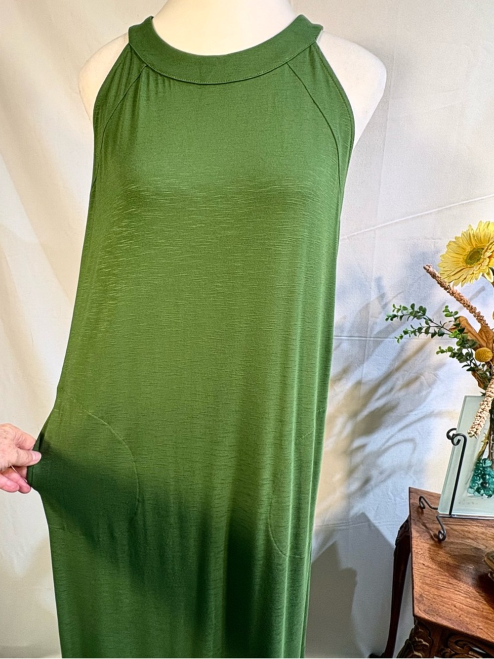 NWT J. Jill Palm Green Sleeveless Maxi Dress Pockets Sz Small Petite💛 - Picture 7 of 11